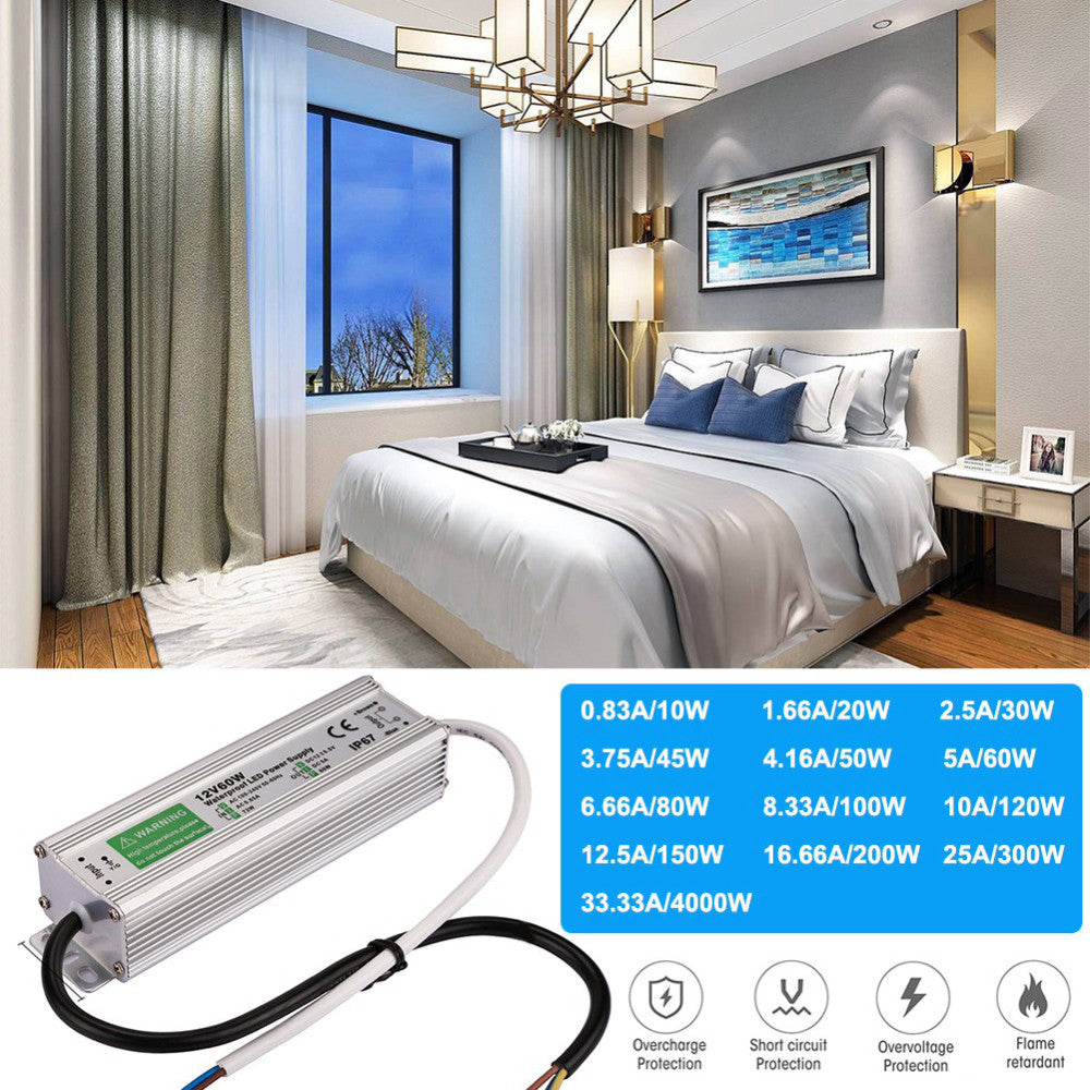 LED Driver Waterproof Power Supply Transformer Adapter DC 12V For LED Strips