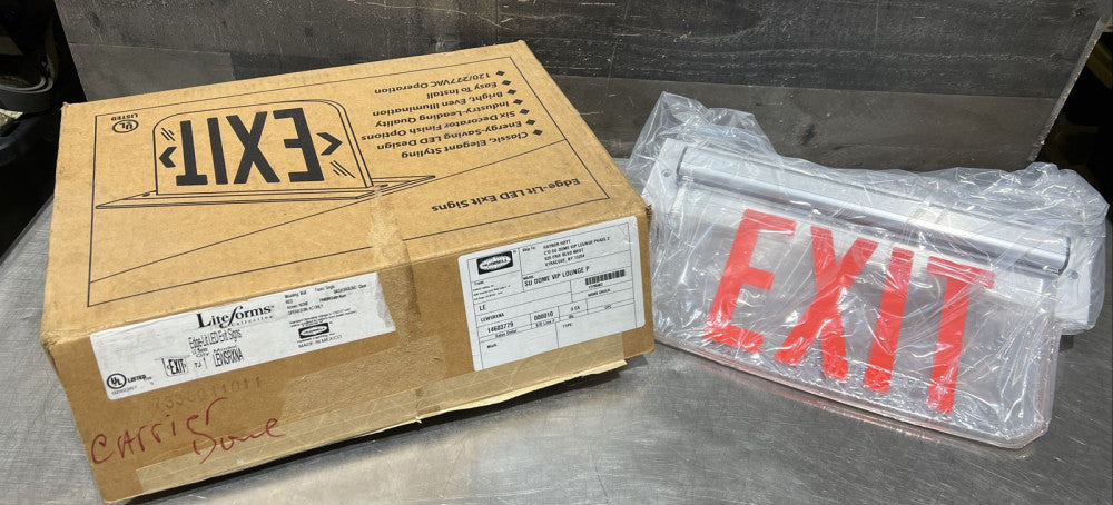 Hubbell LEWSRXNA Edge-lit LED Exit sign, satin aluminum, Nos Surplus
