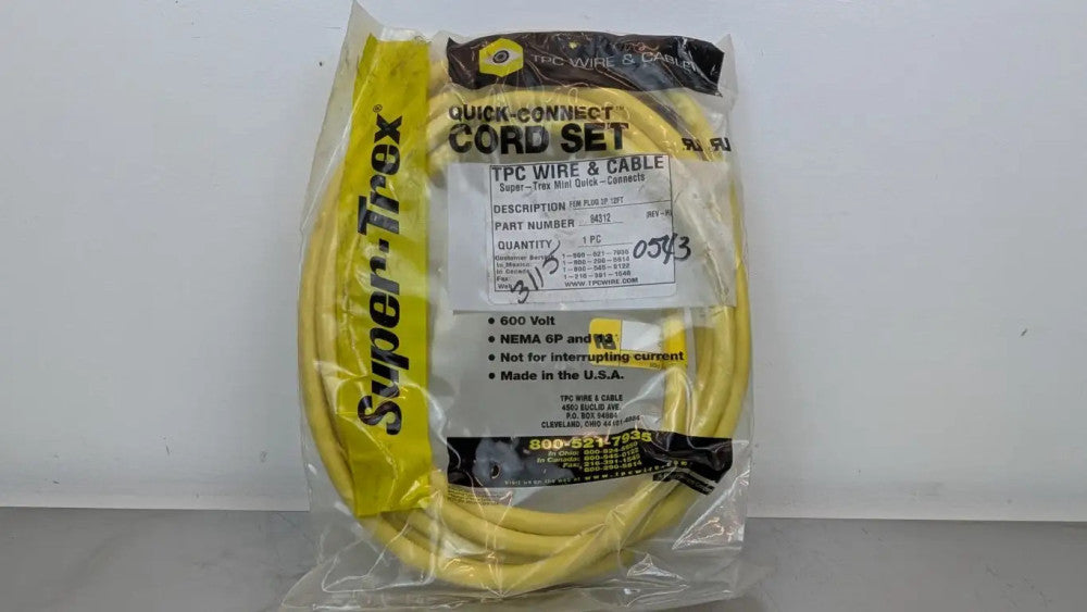TPC Wire & Cable 84312 Power Cable Rev H 3-Pin Female 3-Wire 12' Super-Trex Mini