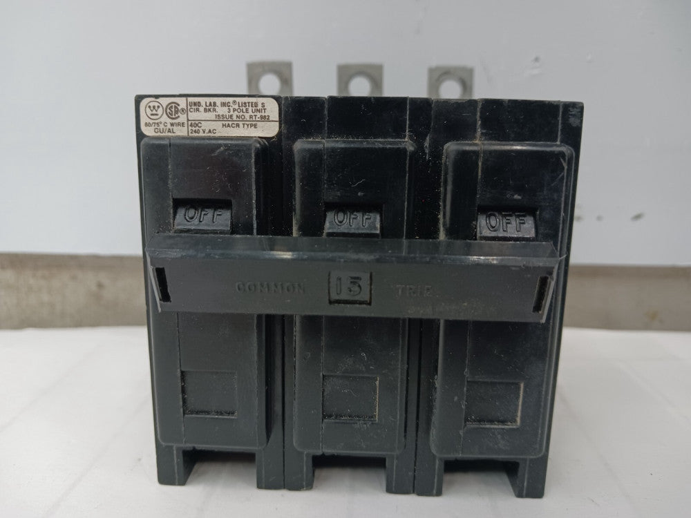 WESTINGHOUSE 15 AMP CIRCUIT BREAKER 3 POLE 240 VAC QBHW3015H