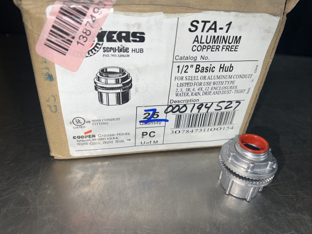 Myers Insulated Basic Hub Scru-Tite Aluminum 1/2” STA-1-EACH Nos Surplus