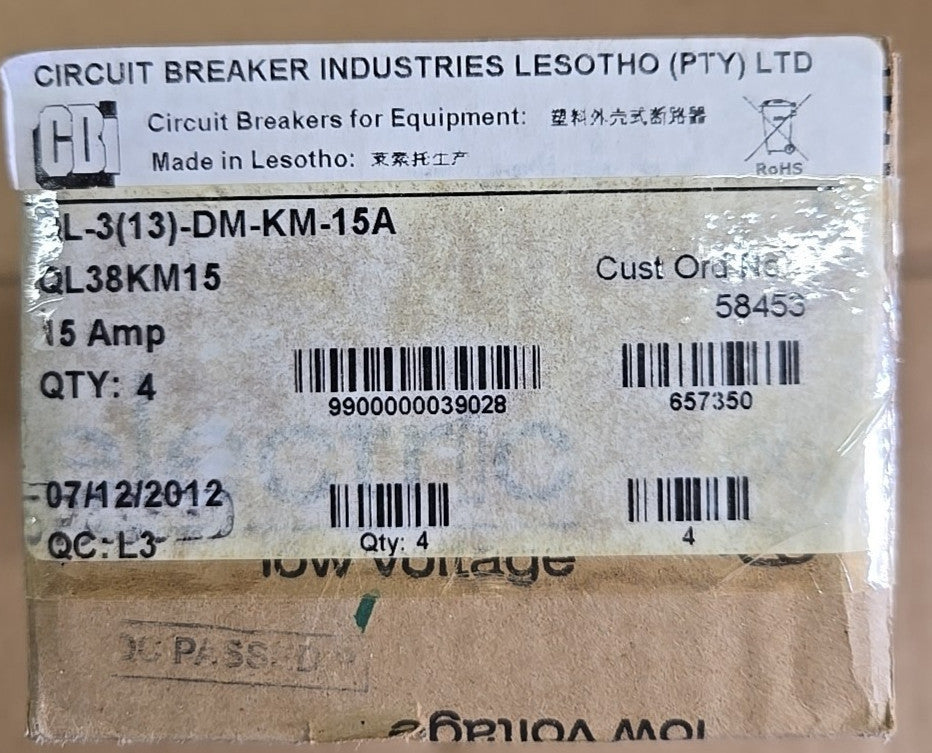 1) CBI Box of 4 QL38KM15 3 POLE 15 AMP Circuit Breaker