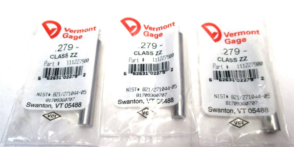 Vermont Gage (111227900) 0.279" Diameter Class ZZ Minus Pin Gage - Lot of 3