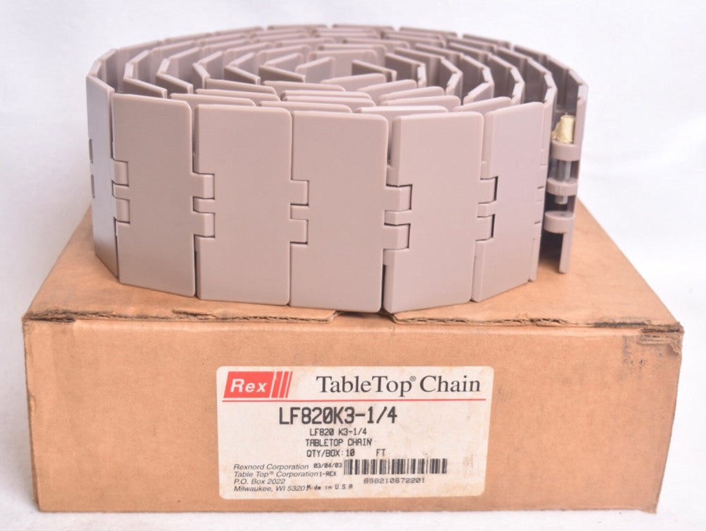 10 Feet Rexnord Tan Tabletop Chain 3-1/4" x 10' LF820K3-1/4 LF820