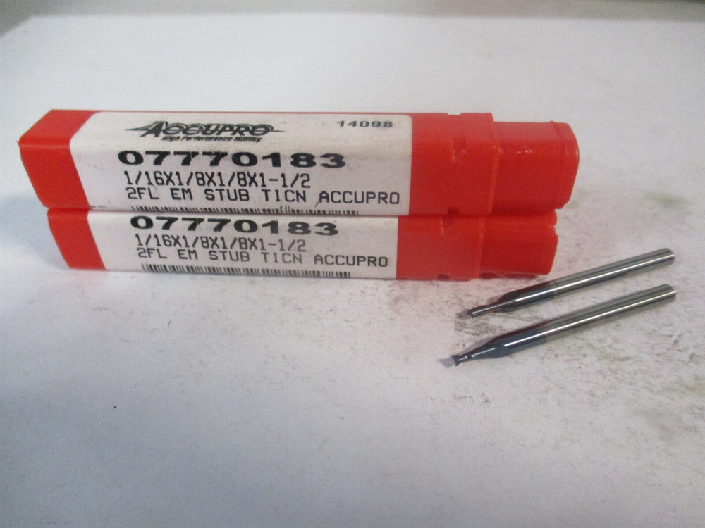 (12181573) 1/16" x 1/8" x 1/8" x 1-1/2" OAL 2Fl Carbide Square End Mill - Qty 2