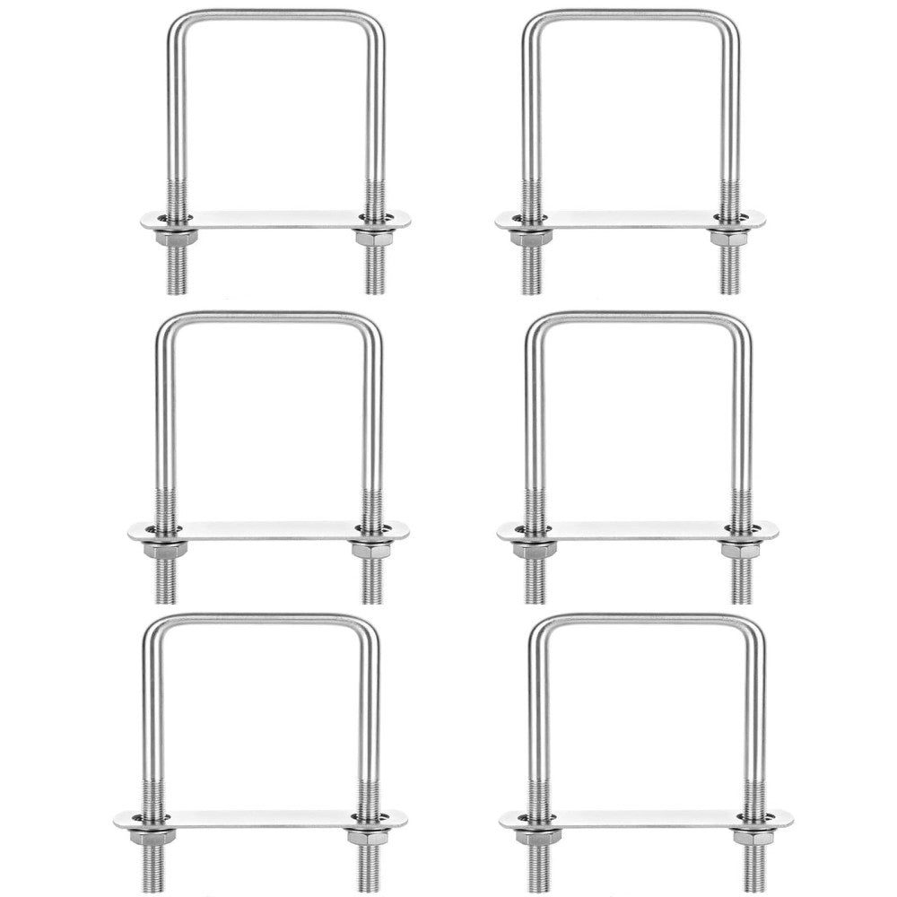 6 Pack Square U-Bolts 4" Inner Width x 6.8" Length Stainless Steel U Bolts wi...