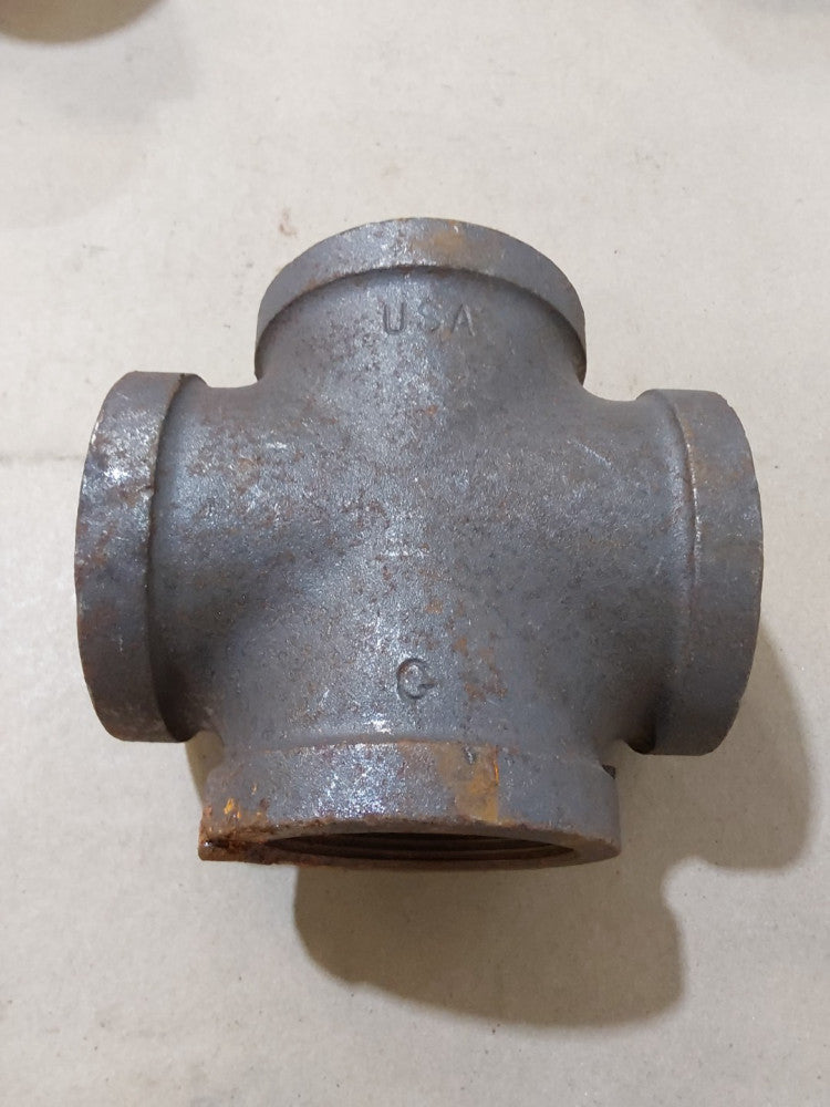 Black Iron Cross 2" NOS 4-way TEE Female Fitting Pipe