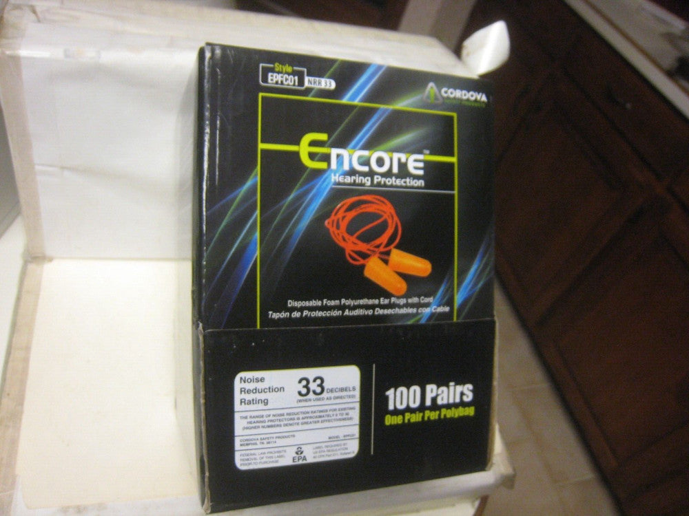 Cordova Encore EPFC01 Corded Disposable Ear Plugs NEW sealed Box NRR32 100 Pairs