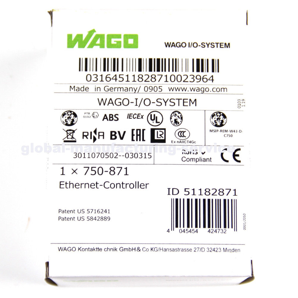 Wago 750-871 I/O Interface Ethernet TCP/IP Controller 32-bit, 2-Port RJ45, 24VDC
