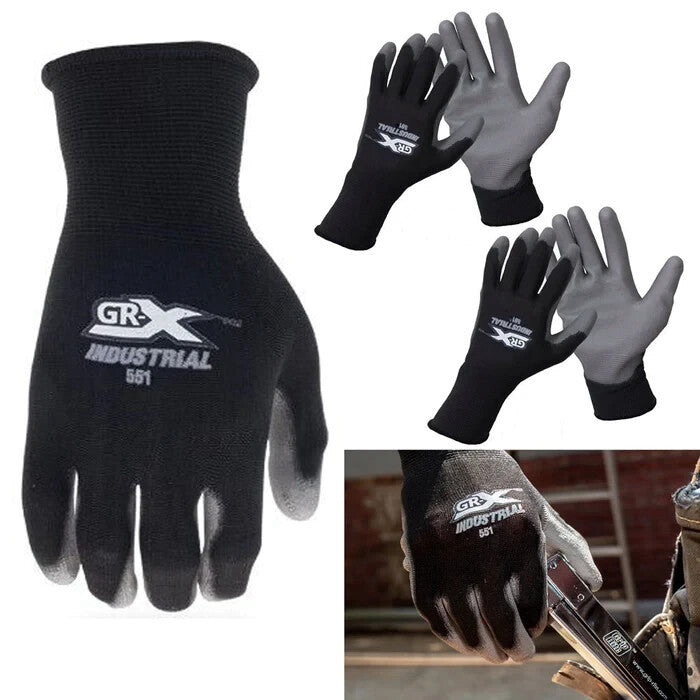3 Pairs Size M Thin PU Coated Palm Work Gloves Industrial Protect Hands Safety