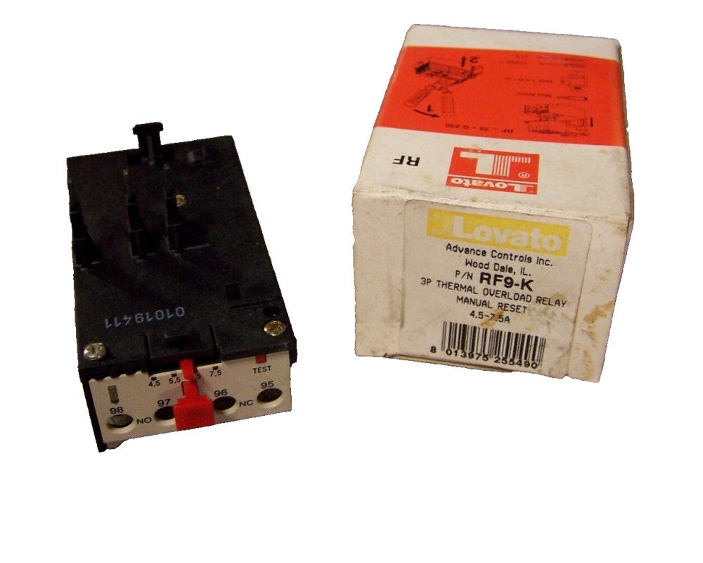 NEW LOVATO THERMAL OVERLOAD RELAY 4.5-7.5 AMPS 600 VAC 3 POLE RF9-K