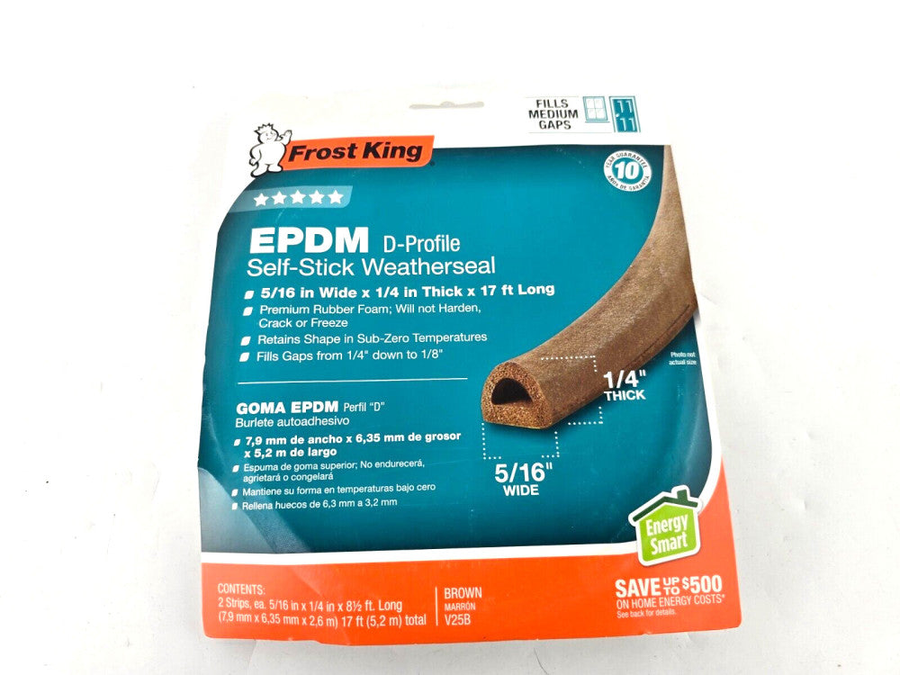 Frost King - Premium Rubber Self Stick Weather Seal 5/16in x 1/4in x 17ft Brown