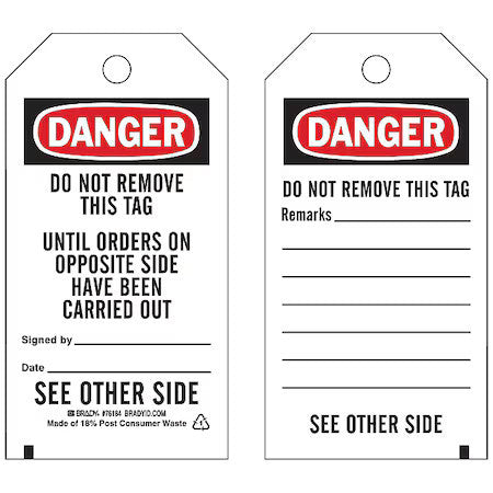 Brady 76184 Tag, Hazardous Materials, Polyester, 5 3/4 In H X 3 In W, Black,