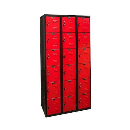 Hallowell U3282-6A-Mr Box Locker, 36 In W, 18 In D, 72 In H, (3) Wide, (6)