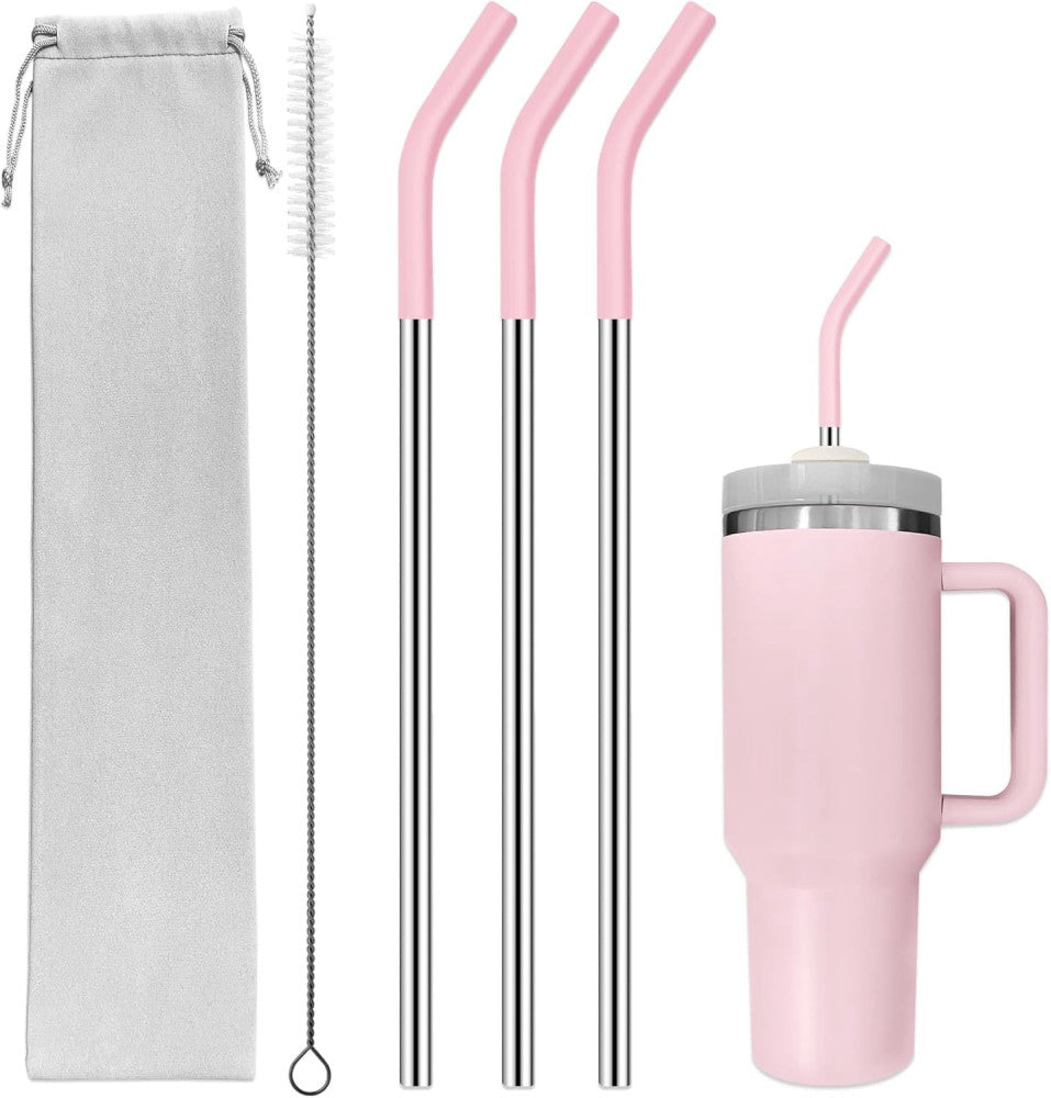 Set of 3 Stainless Steel Straws for 40 Oz Tumbler,For 40 Straight Straw, Pink