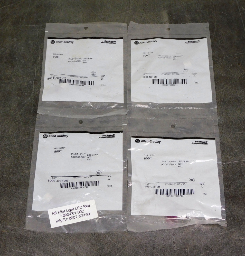 Allen Bradley 800T-N319R Red Pilot LED Light 24 V AC/DC Ser. C Lot of Four (4)