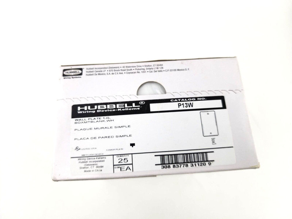25pcs Lot Hubbell Tradeselect 1-Gang Box Mount Blank Wall Plate White P13W
