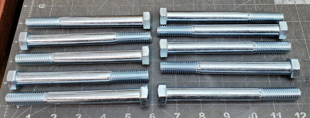 (QTY 10) 9/16"-12 x 5 1/2" Zinc Plated Steel Coarse Thread Hex Cap Screws [C3S5