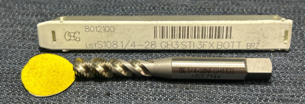 OSG HSS-V BOTTOMING SPIRAL TAP 8012100 1/4-28 GH3 STI 2-3/4" OAL
