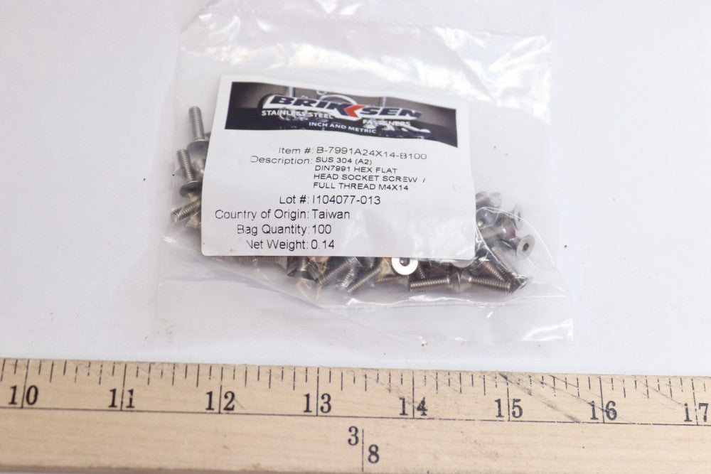 (100-Pk) Brikksen Full Thread Flat Socket Head Cap Screw M4x14