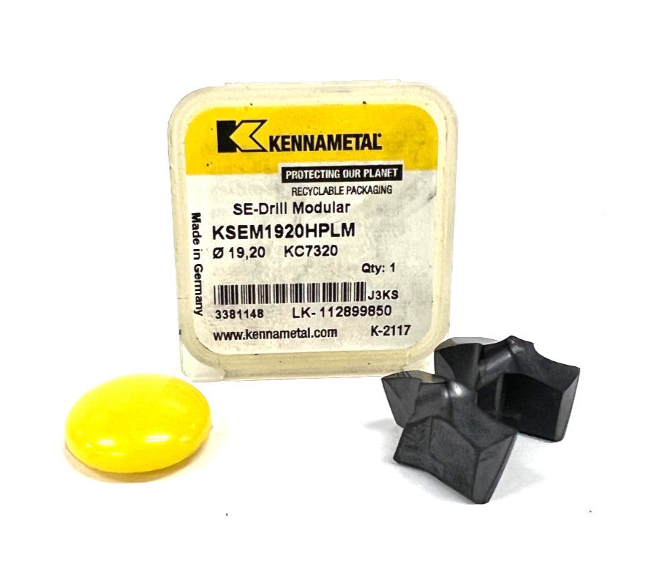 KENNAMETAL KSEM1920HPM KC7320 REPLACEABLE DRILL TIPS CUTTING DIA .7677" LOT OF 2