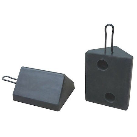 Zoro Select 22Xw77 Wheel Chock,Molded Rbr W/Stl Grab,Black