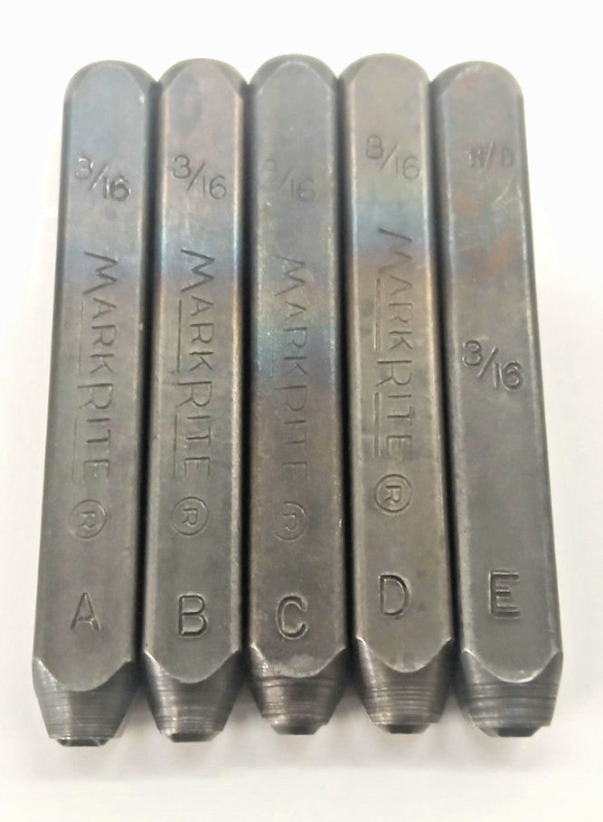 HEAVY DUTY ASSORTED 3/16" LETTER STAMPS A-E STEEL OAL 2-5/8" LOT OF 5