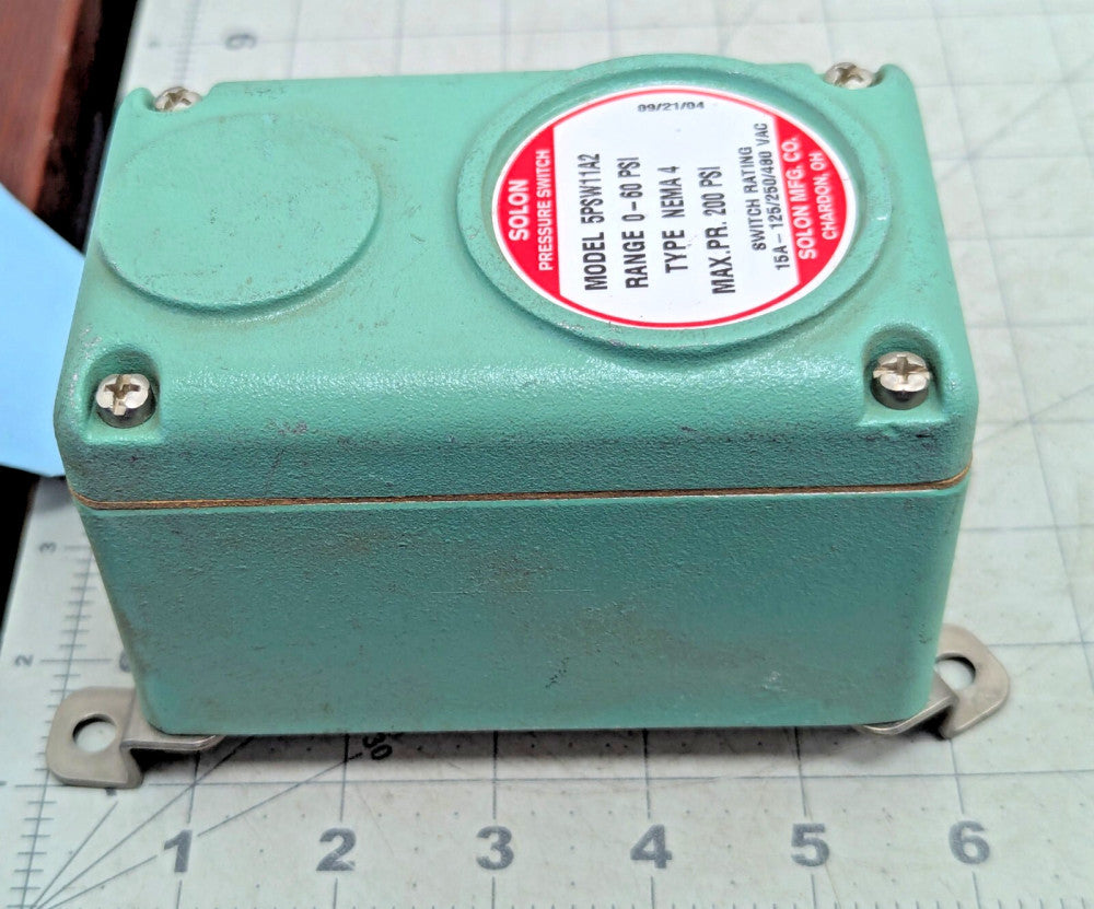 SOLON 5PSW11A2 PRESSURE SWITCH 0-60 PSI Nema 4 200PSI MAX 15A-125/250/480V C2S4