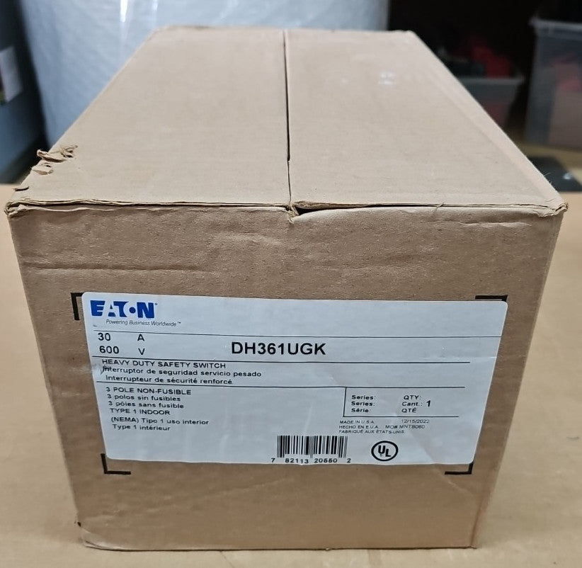 Eaton DH361UGK 30 Amp 600V 3 Pole Non Fused Heavy Duty Safety Switch New