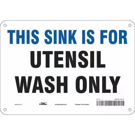 Condor 468J91 This Sink Is For Utensil Wash Only, 10 In W X 7 In H, Vertical