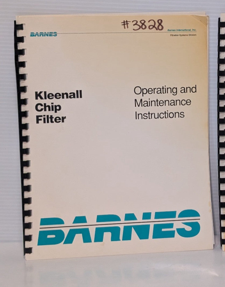 Barnes Kleenall Chip Filter Operating and Maintenance Instructions, Hard Copy