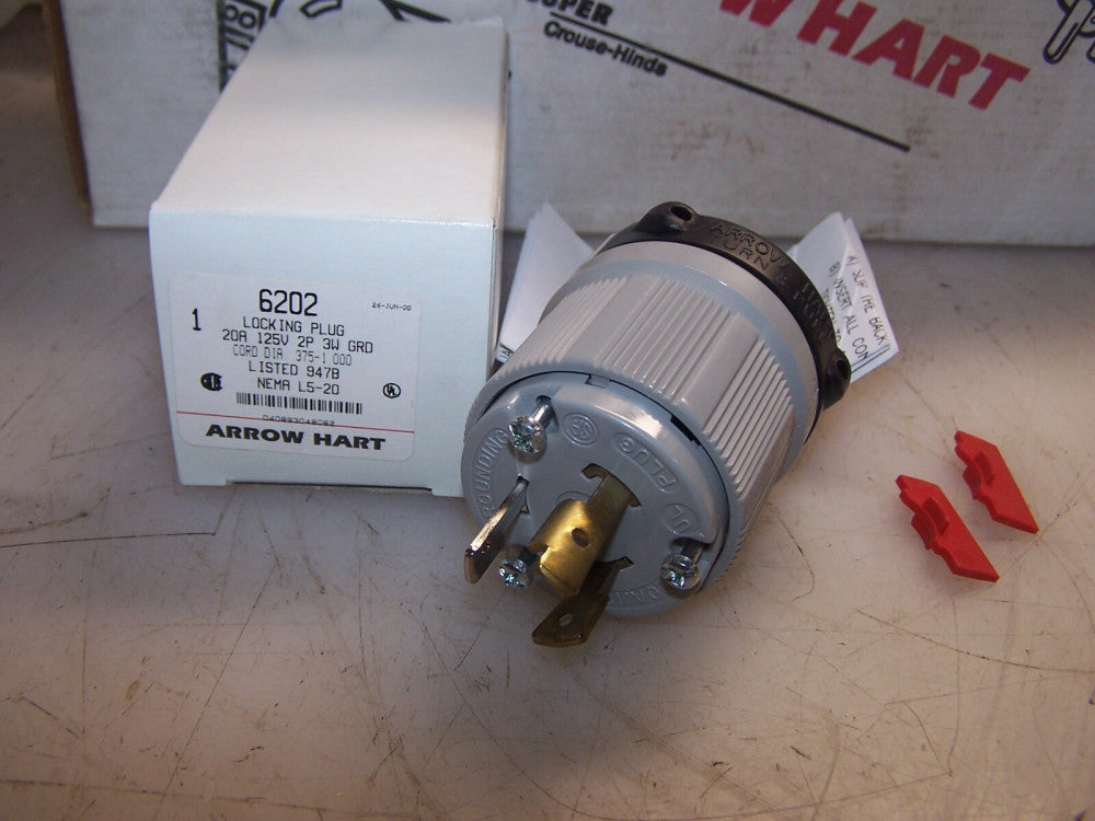 (10) BOX OF 10 NEW ARROW HART 20 AMP 125 VAC LOCKING PLUG 2P 3W NEMA L5-20