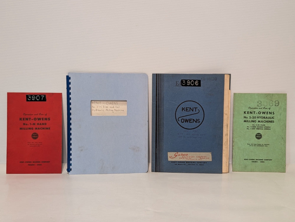 Lot of 4 Kent-Owens Assorted Milling Machine Owners Operation Manuals, as shown