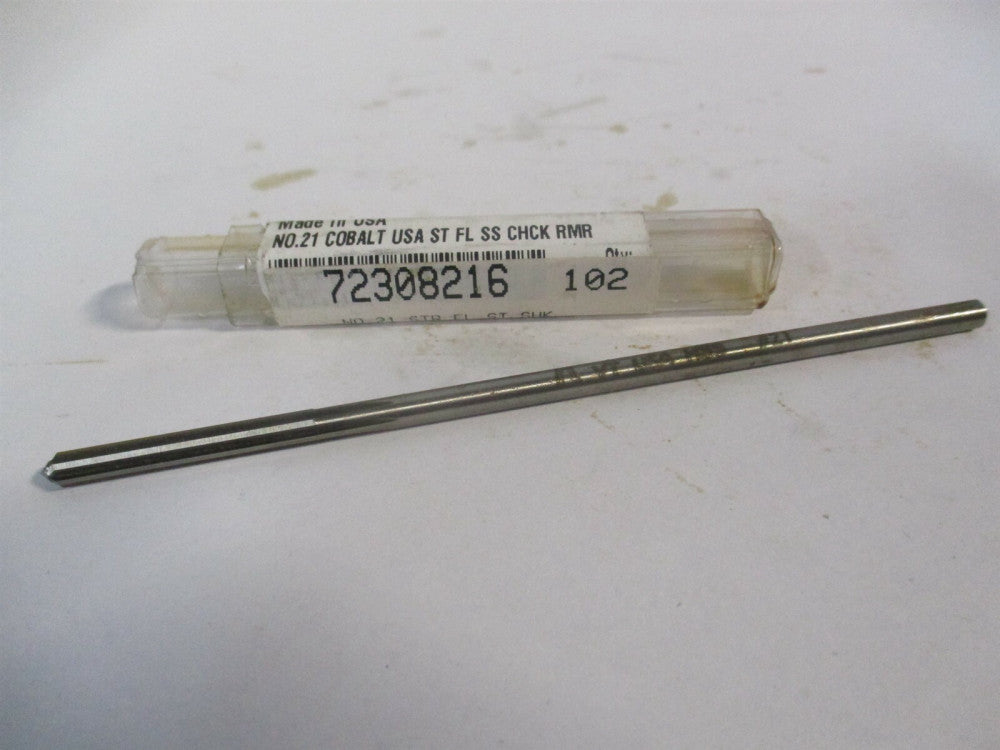 (1433-0.1590) #21 x 1-1/8 x 4-1/2 6-Flute Straight Shank Cobalt Chucking Reamer