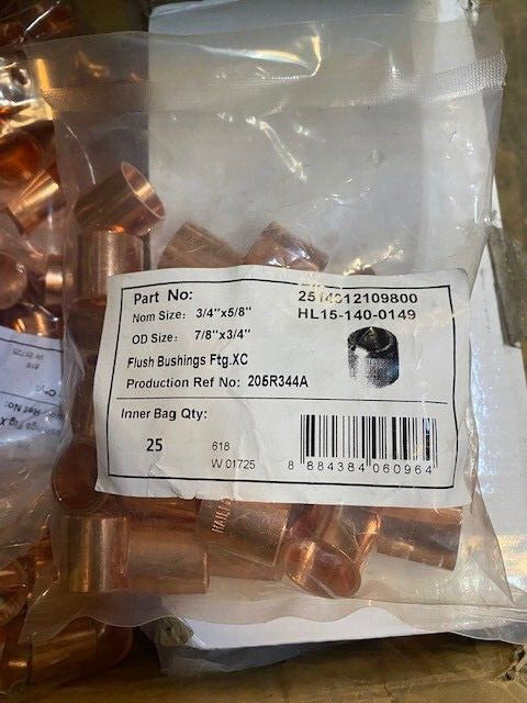 (25 Pack) Hiliang - 7/8" x 3/4" Flush Copper Bushing HL15-140-0149 (NEW)