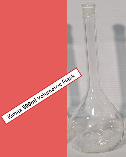 Kimax 28008-500 Volumetric Flask 500mL, Class A, Clear Glass