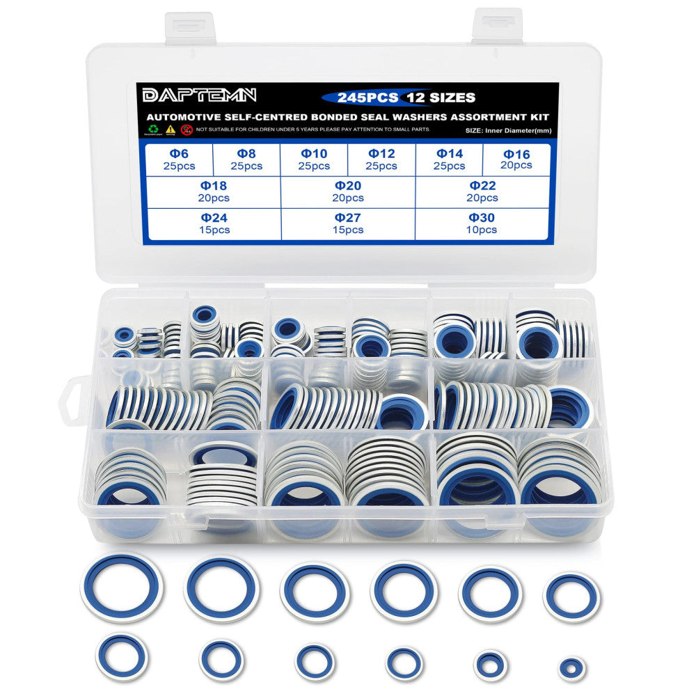 245PCS Metric Bonded Seal Dowty Washer, NBR -Plated Automotive -Centred Seal ...