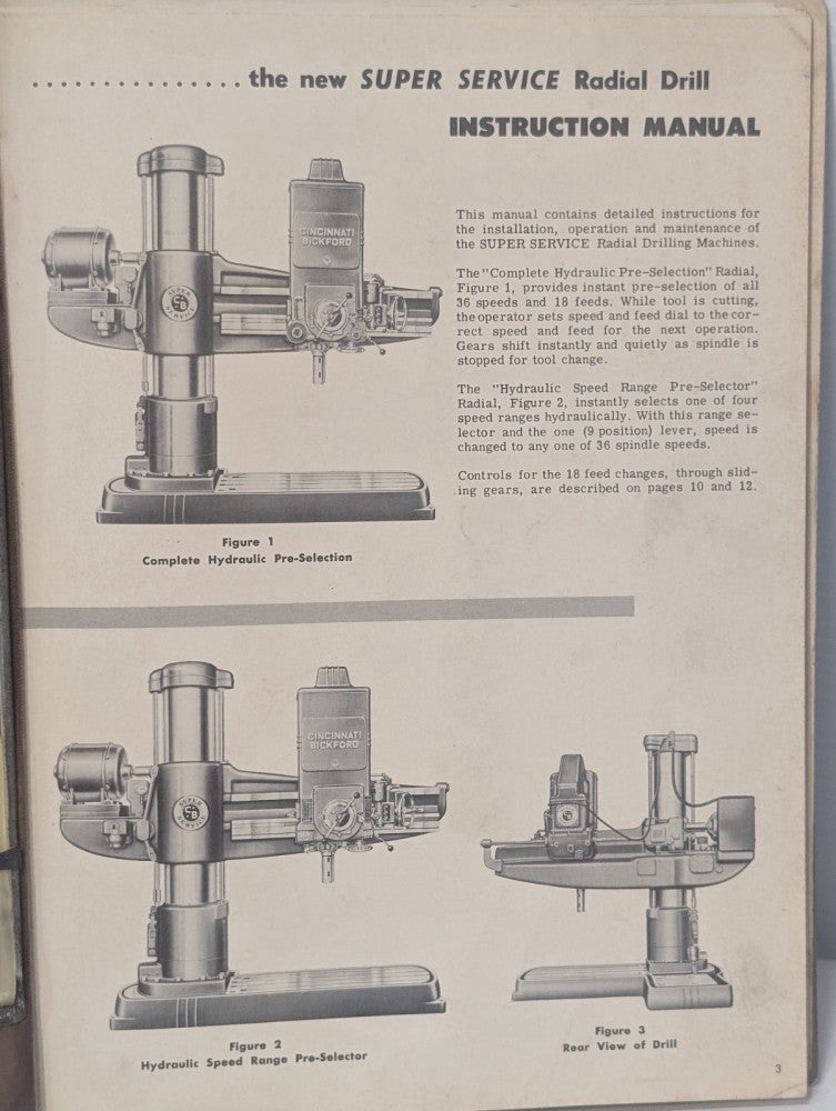 Cincinnati Super Service RD-20 Radial Drill Instruction Manual, VTG as shown