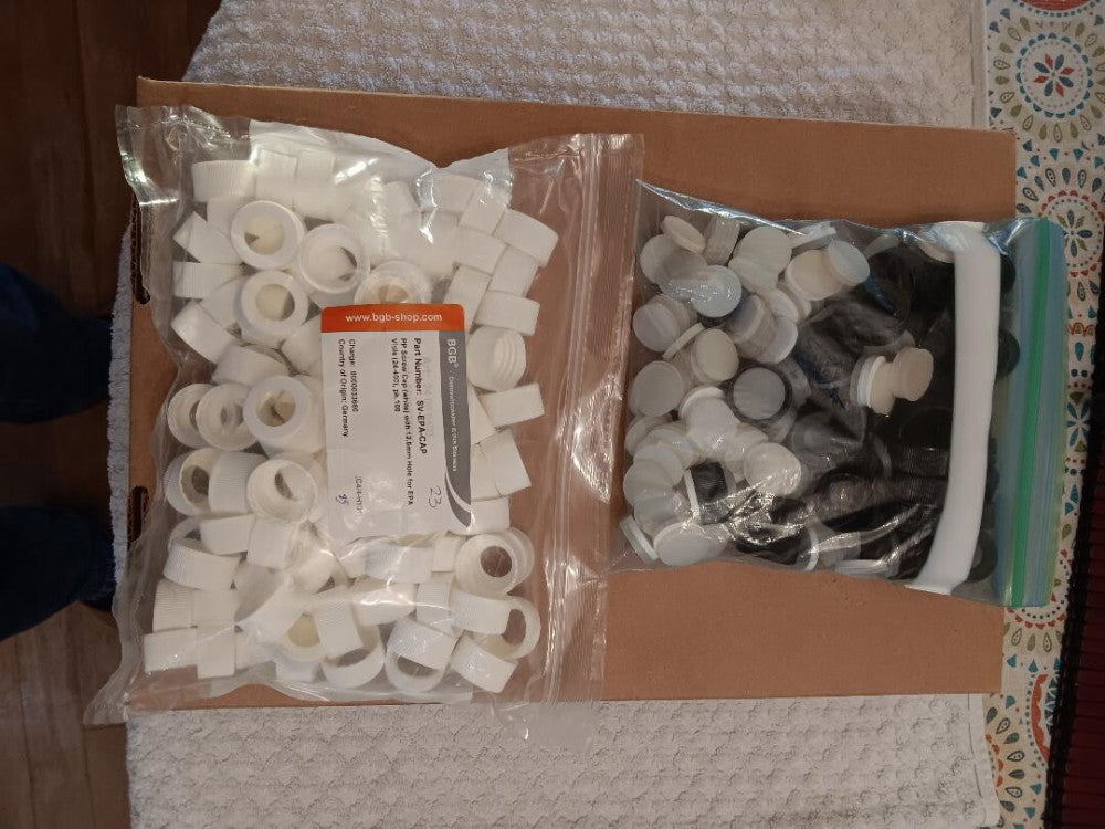 40 ml glass bottles (144/case) with septum and tops