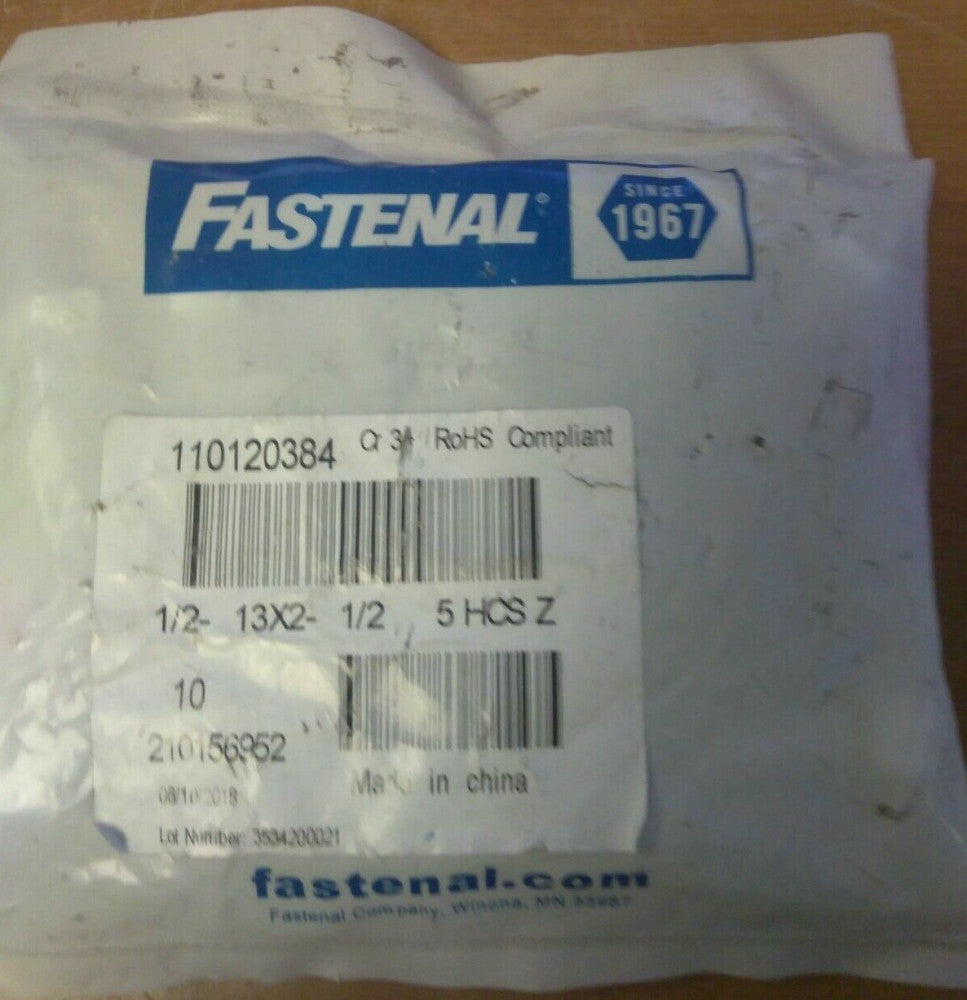 (16 BAGS OF 10)Fastenal 110120384 1/2"-13 x 2"Grade 5 Zinc Finish Hex Cap Screw