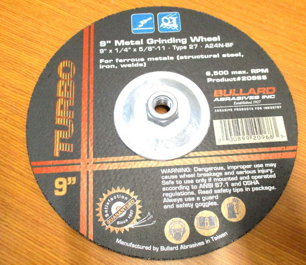 Bullard (20968) 9 x 1/4 x 5/8-11 T27 24 Grit Aluminum Oxide Metal Grinding Wheel