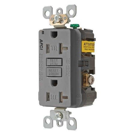 Hubbell Wiring Device-Kellems Afr20trgy Receptacle, 20 A Amps, 125V Ac, Flush
