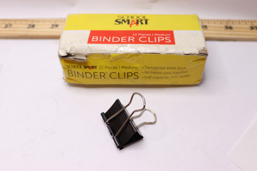 (12-Pk) School Smart Universal Medium Binder Clips Steel 5/8" x 1-1/4"