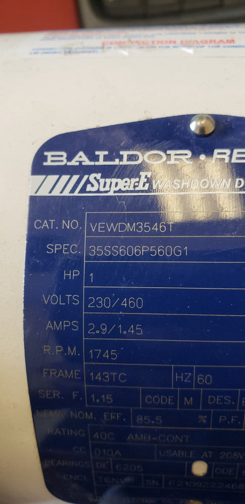 Baldor VEWDM3546T 35S606P560G1 Motor, 1HP, 1750RPM, 143TC Frame USED TESTED