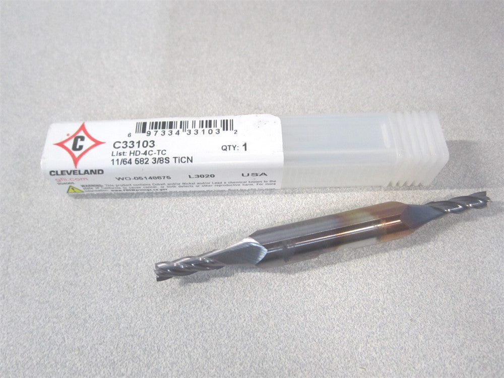 Cleveland (C33103) 11/64" x 1/2" x 3/8" x 3-1/4" OAL HSS 4Fl Square End Mill