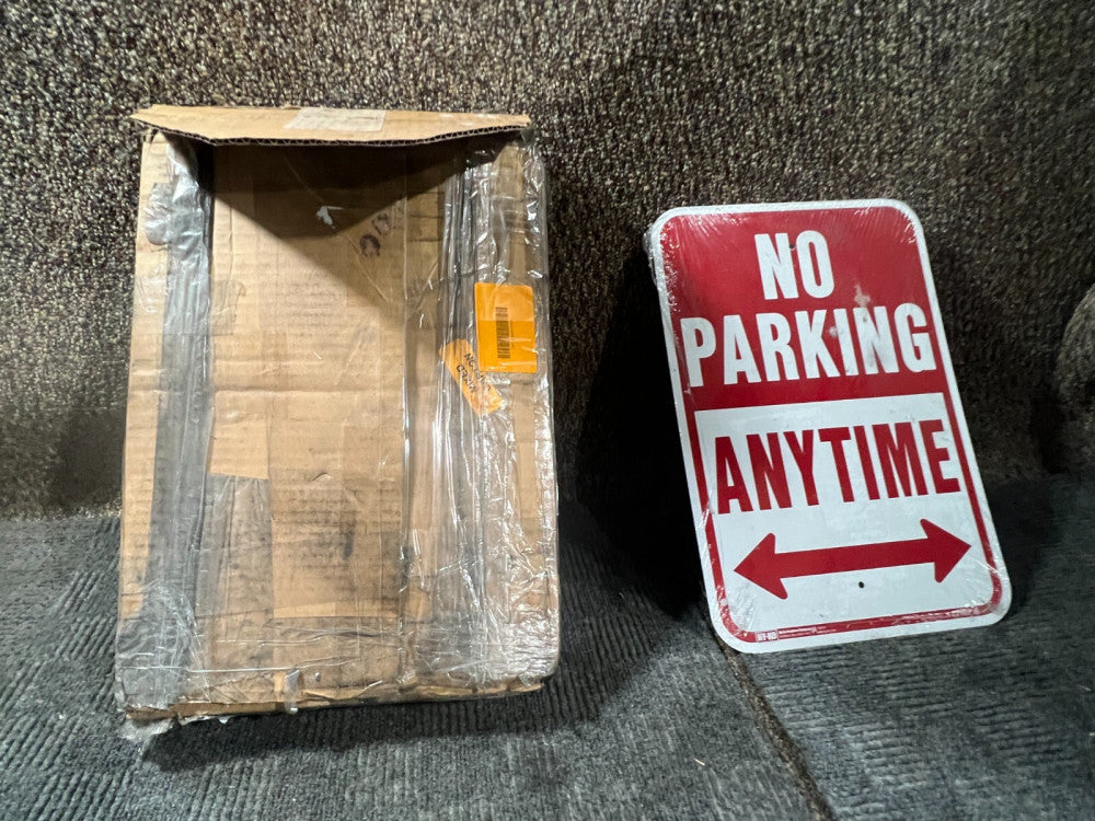 (QTY 2) Aluminum No Parking Anytime Sign Metal Red White HW-1 Hy-Ko 12" x 18"