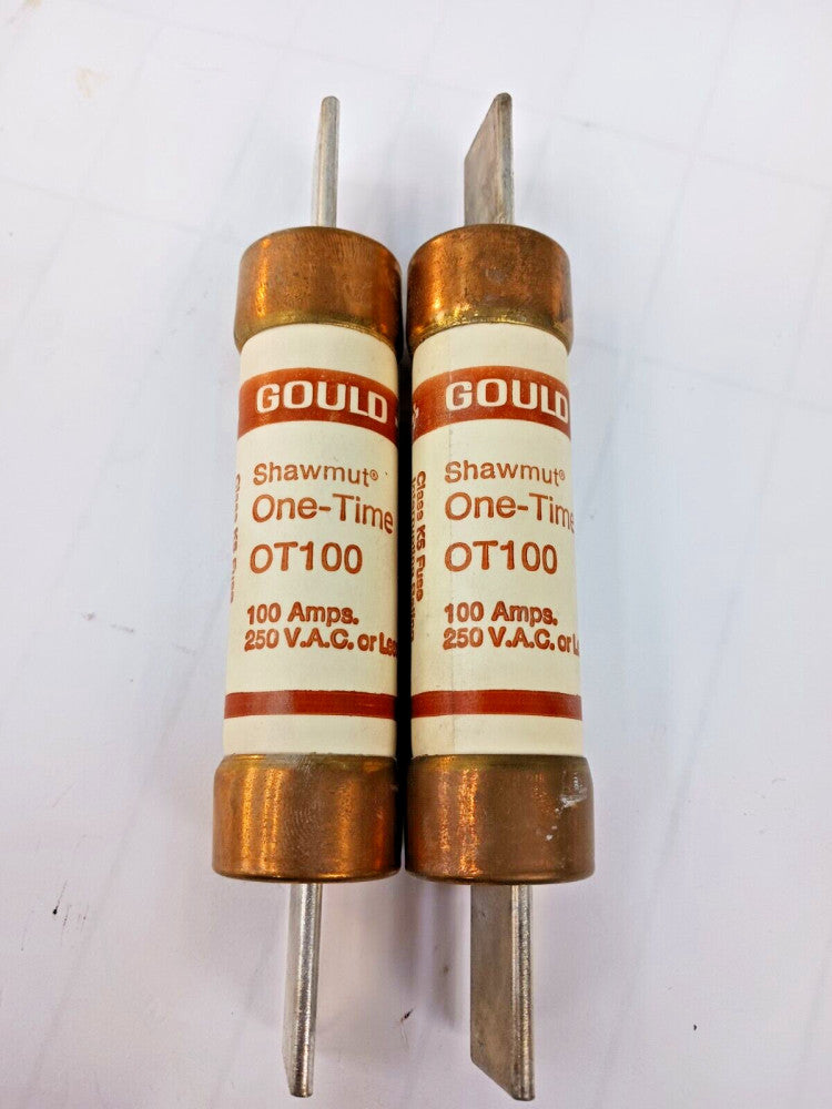 2) GOULD 100 AMP ONE-TIME FUSE 250 VAC OT100 LOT OF TWO