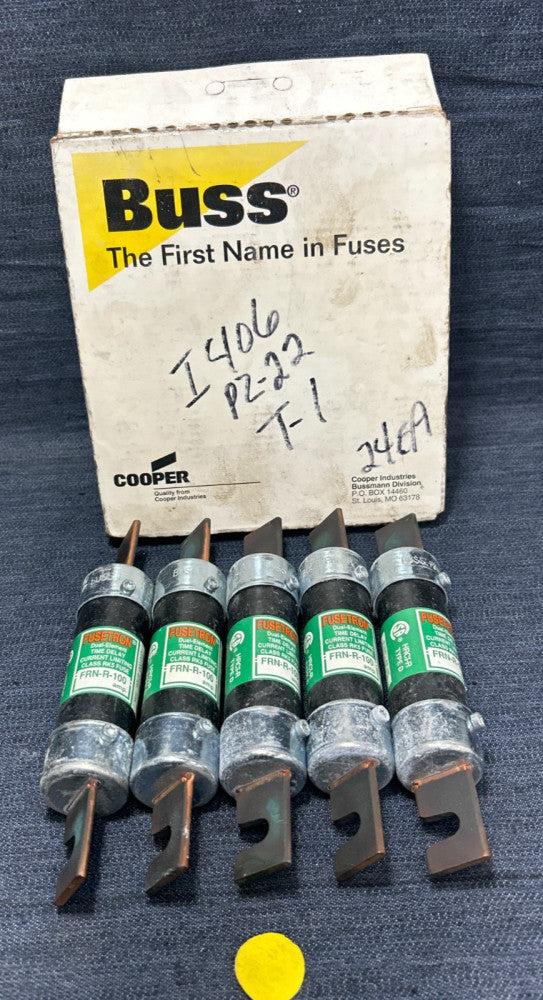 BUSSMANN FUSETRON FRN-R-100 DUAL-ELEMENT TIME-DELAY 250VAC 100 AMP LOT OF 5