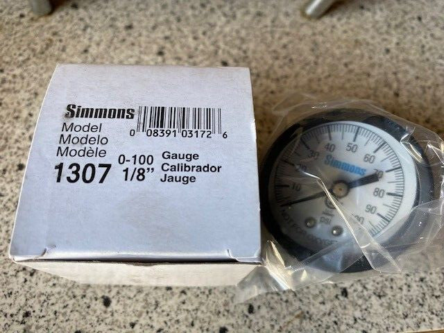 SIMMONS 1307 100 PSI 1/8" AIR STEAM WATER PRESSURE GAUGE BACK CENTER MOUNT