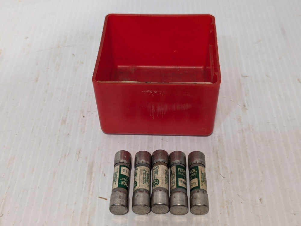 Lot of 5 Bussmann FNM-2 1/2 Fusetron 2.5A Time Delay, Dual Element Fuse, 250vac